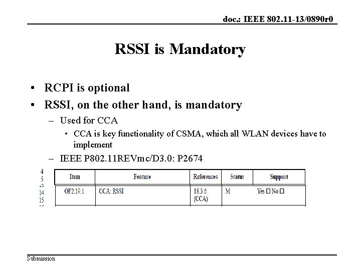 doc. : IEEE 802. 11 -13/0890 r 0 RSSI is Mandatory • RCPI is