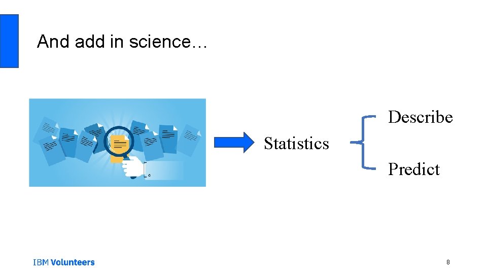 And add in science… Describe Statistics Predict 8 