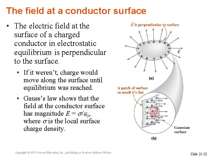 The field at a conductor surface • The electric field at the surface of