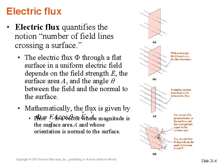 Electric flux • Electric flux quantifies the notion “number of field lines crossing a