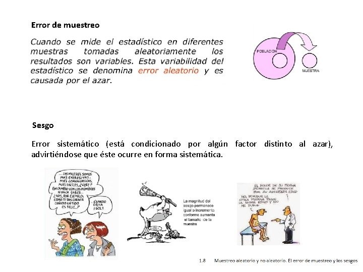 Error de muestreo Sesgo Error sistemático (está condicionado por algún factor distinto al azar),