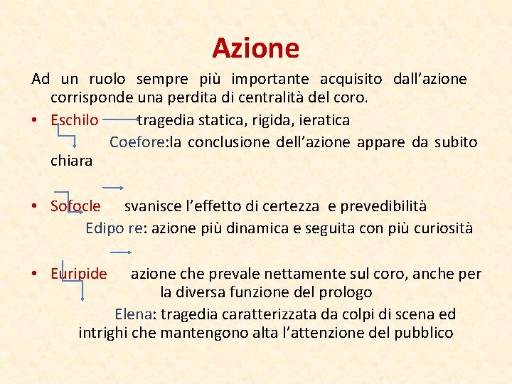 Azione Ad un ruolo sempre più importante acquisito dall’azione corrisponde una perdita di centralità