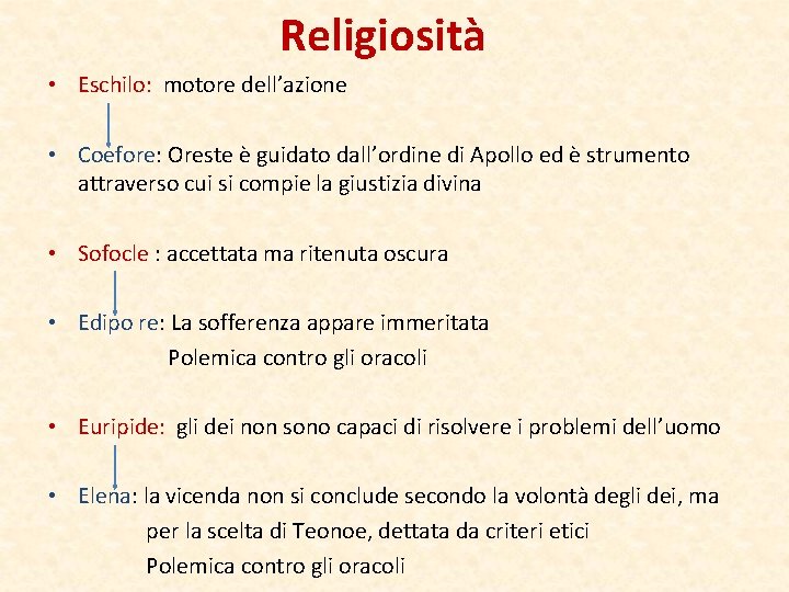 Religiosità • Eschilo: motore dell’azione • Coefore: Oreste è guidato dall’ordine di Apollo ed