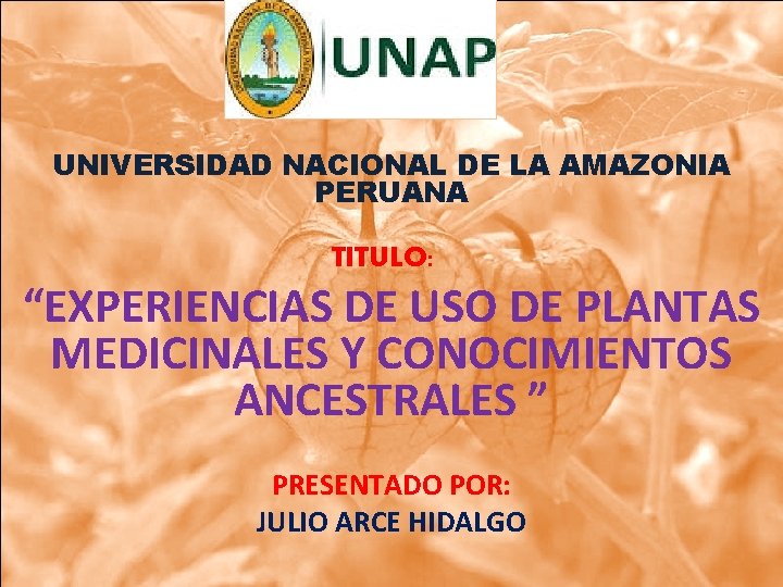 UNIVERSIDAD NACIONAL DE LA AMAZONIA PERUANA TITULO: “EXPERIENCIAS DE USO DE PLANTAS MEDICINALES Y