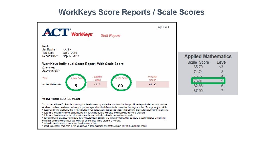 Work. Keys Score Reports / Scale Scores 5 80 