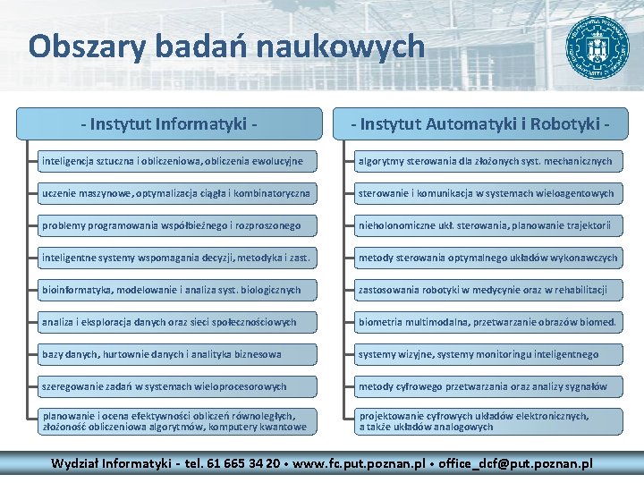 Obszary badań naukowych - Instytut Informatyki - - Instytut Automatyki i Robotyki - inteligencja