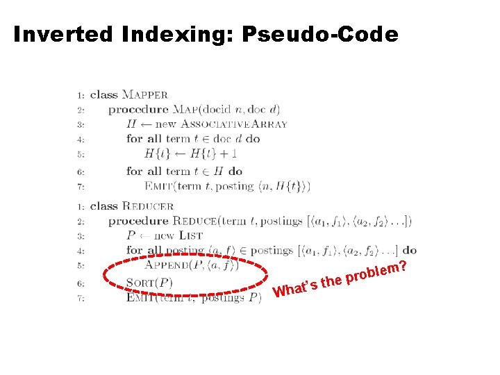 Inverted Indexing: Pseudo-Code ’s What th m? e l b o e pr Inverted Indexing: Pseudo-Code ’s What th m? e l b o e pr