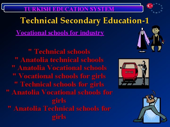 TURKISH EDUCATION SYSTEM Technical Secondary Education-1 Vocational schools for industry " Technical schools "