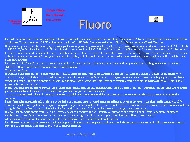 9 F Fluoro 18. 99840 Configurazione 2 5 elettronica 2 s 2 p Simbolo