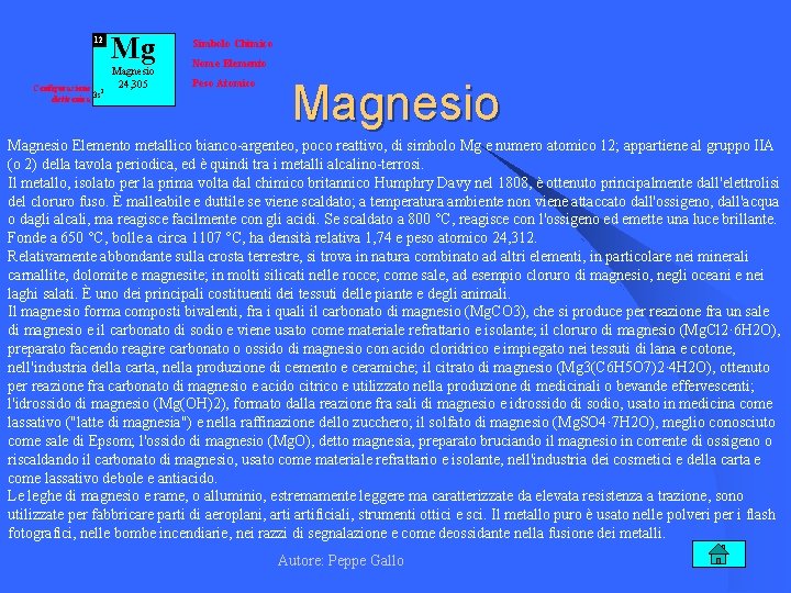 12 Configurazione 2 elettronica 3 s Mg Magnesio 24, 305 Simbolo Chimico Nome Elemento