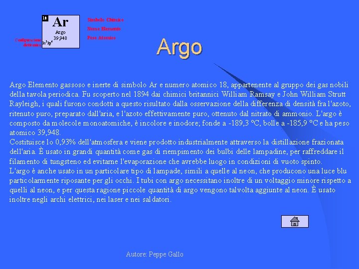 18 Ar Configurazione 2 6 elettronica 3 s 3 p Argo 39, 948 Simbolo