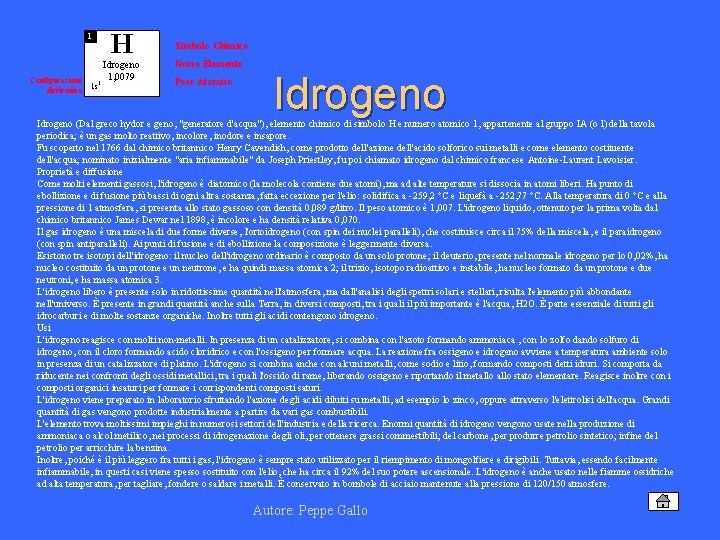 1 Configurazione elettronica 1 s 1 H Idrogeno 1, 0079 Simbolo Chimico Nome Elemento