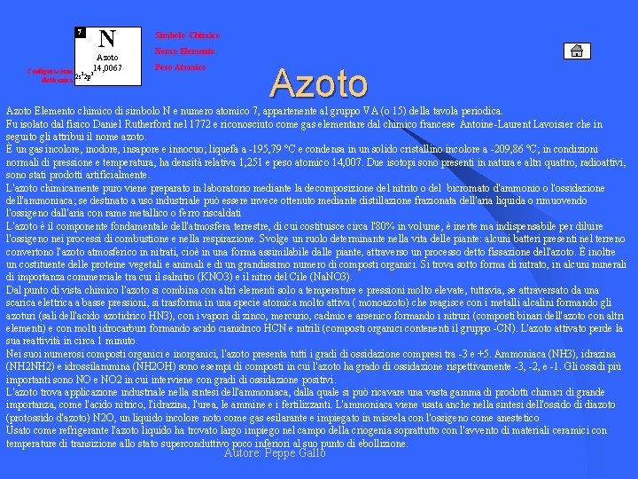 75 N Azoto 14, 0067 Configurazione 2 3 elettronica 2 s 2 p Simbolo