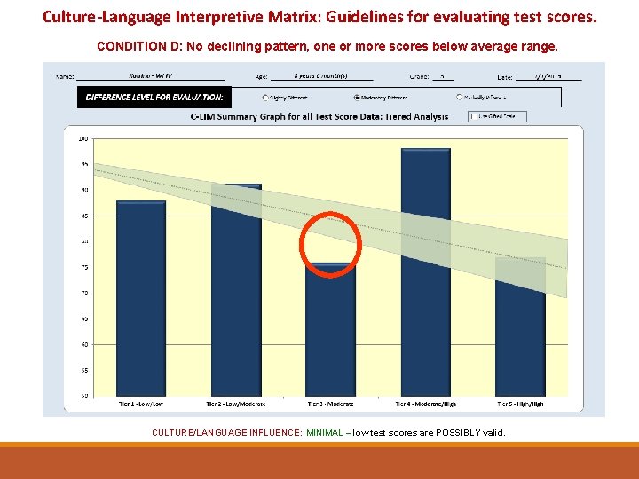 Culture-Language Interpretive Matrix: Guidelines for evaluating test scores. CONDITION D: No declining pattern, one