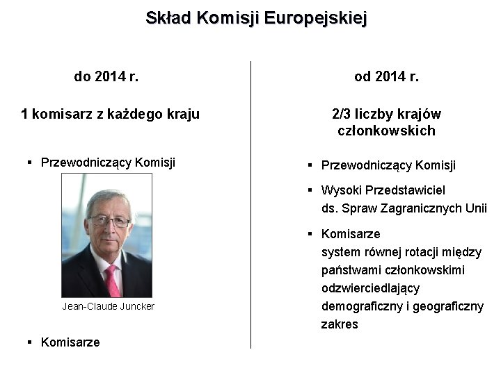 Skład Komisji Europejskiej do 2014 r. od 2014 r. 1 komisarz z każdego kraju