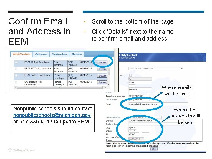 Confirm Email and Address in EEM • Scroll to the bottom of the page