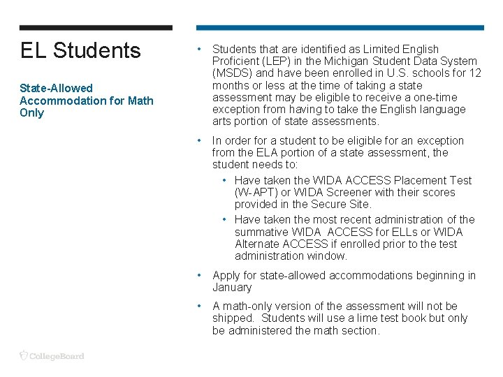EL Students • Students that are identified as Limited English Proficient (LEP) in the EL Students • Students that are identified as Limited English Proficient (LEP) in the