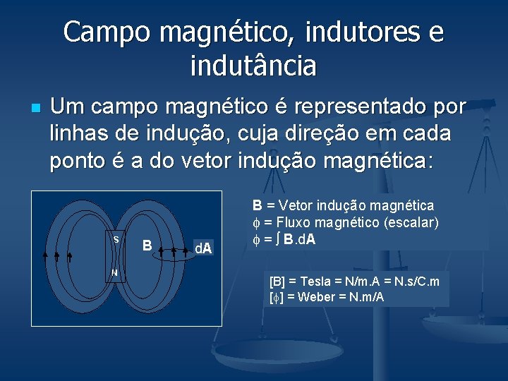 Campo magnético, indutores e indutância n Um campo magnético é representado por linhas de