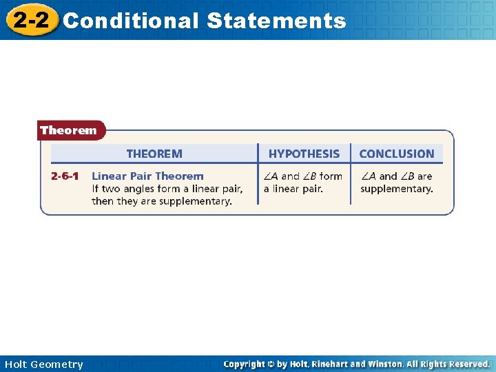 2 -2 Conditional Statements Holt Geometry 2 -2 Conditional Statements Holt Geometry