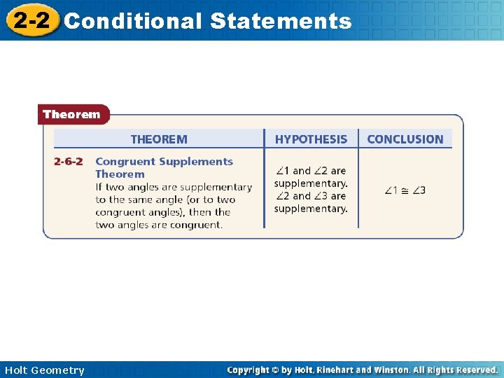 2 -2 Conditional Statements Holt Geometry 2 -2 Conditional Statements Holt Geometry