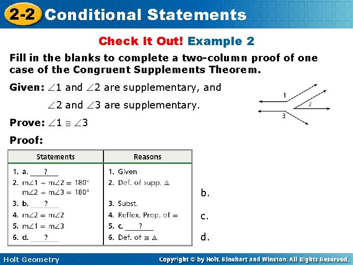 2 -2 Conditional Statements Check It Out! Example 2 Fill in the blanks to 2 -2 Conditional Statements Check It Out! Example 2 Fill in the blanks to