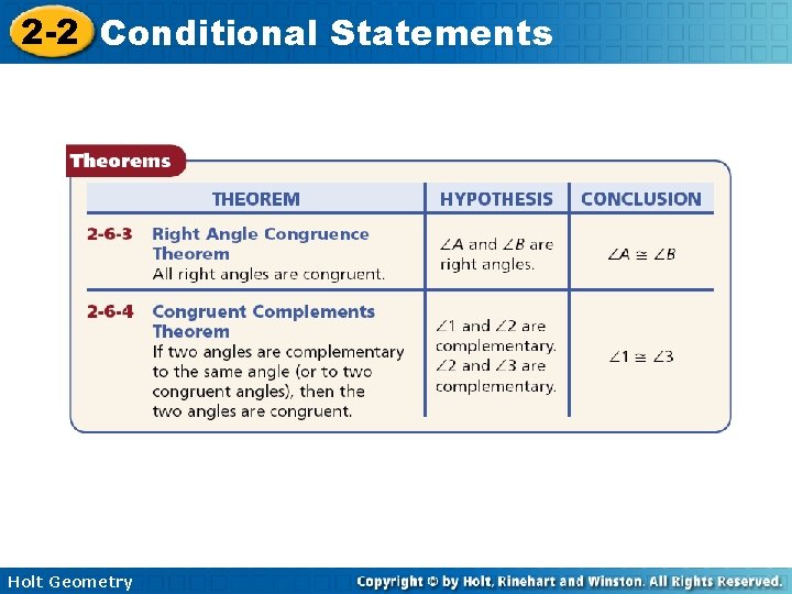2 -2 Conditional Statements Holt Geometry 2 -2 Conditional Statements Holt Geometry