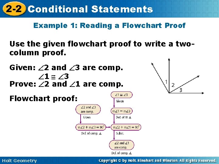 2 -2 Conditional Statements Example 1: Reading a Flowchart Proof Use the given flowchart 2 -2 Conditional Statements Example 1: Reading a Flowchart Proof Use the given flowchart