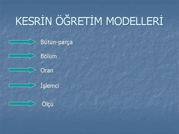 KESRİN ÖĞRETİM MODELLERİ Bütün-parça Bölüm Oran İşlemci Ölçü 