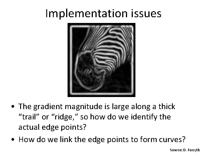Implementation issues • The gradient magnitude is large along a thick “trail” or “ridge,
