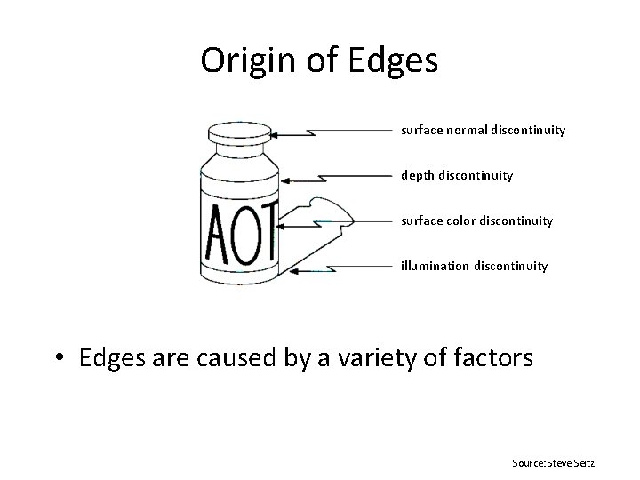 Origin of Edges surface normal discontinuity depth discontinuity surface color discontinuity illumination discontinuity •