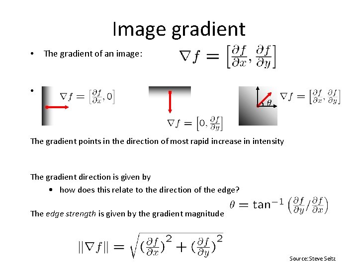 Image gradient • The gradient of an image: • The gradient points in the