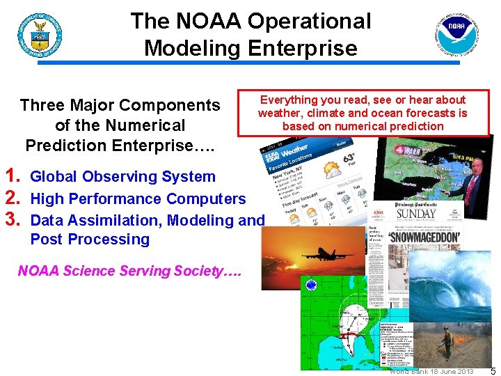 The NOAA Operational Modeling Enterprise Three Major Components of the Numerical Prediction Enterprise…. Everything