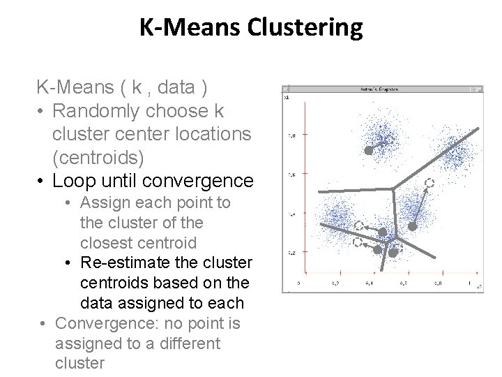 K-Means Clustering K-Means ( k , data ) • Randomly choose k cluster center