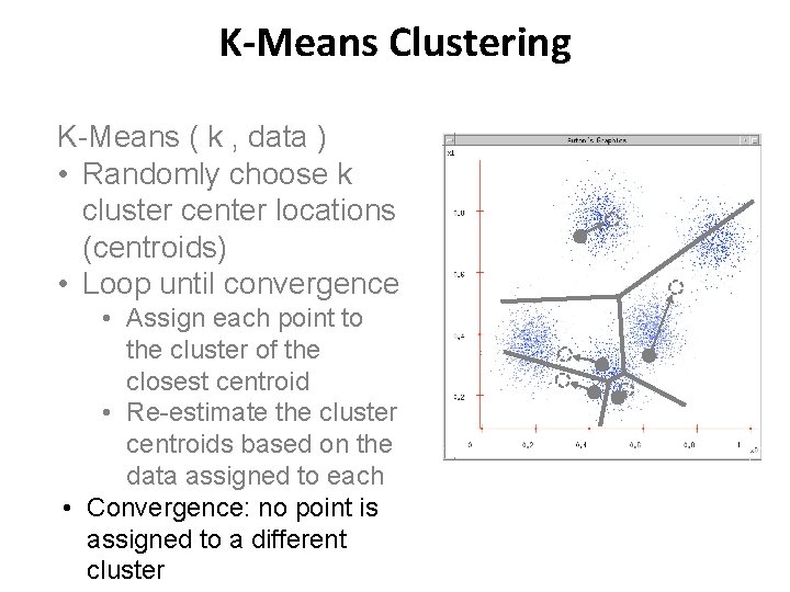 K-Means Clustering K-Means ( k , data ) • Randomly choose k cluster center