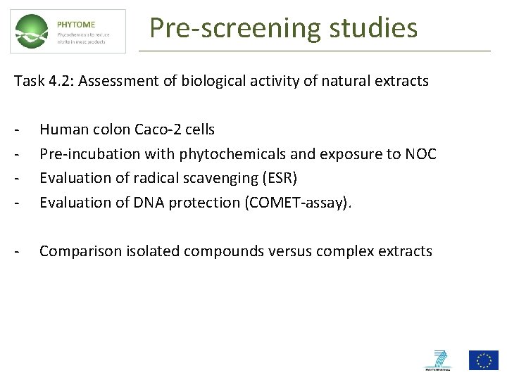 Pre-screening studies Task 4. 2: Assessment of biological activity of natural extracts - Human