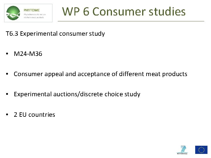 WP 6 Consumer studies T 6. 3 Experimental consumer study • M 24 -M