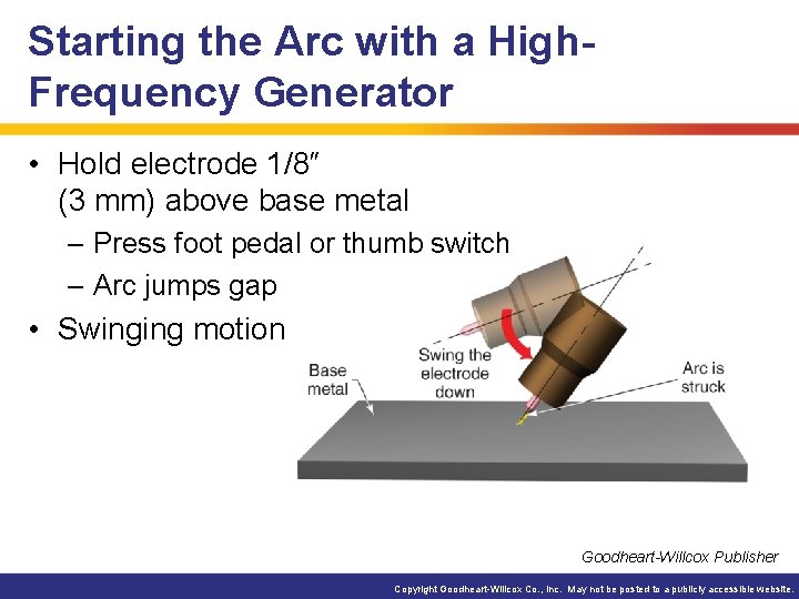 Starting the Arc with a High. Frequency Generator • Hold electrode 1/8″ (3 mm)