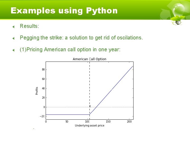 Examples using Python Results: Pegging the strike: a solution to get rid of oscilations.