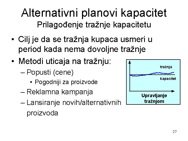 Alternativni planovi kapacitet Prilagođenje tražnje kapacitetu • Cilj je da se tražnja kupaca usmeri