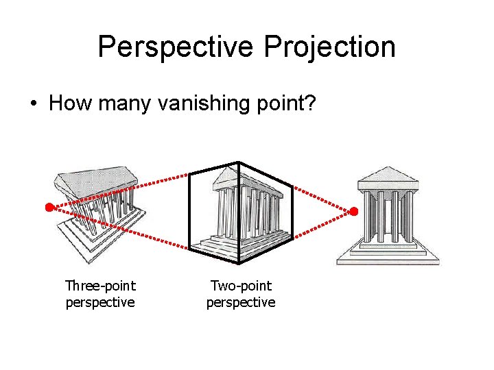 Perspective Projection • How many vanishing point? Three-point perspective Two-point perspective 