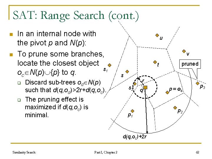 SAT: Range Search (cont. ) n n In an internal node with the pivot SAT: Range Search (cont. ) n n In an internal node with the pivot