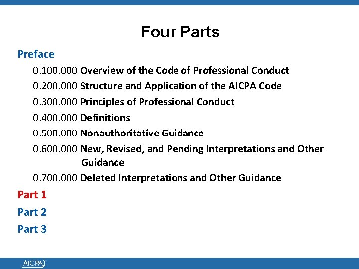 Four Parts Preface 0. 100. 000 Overview of the Code of Professional Conduct 0.