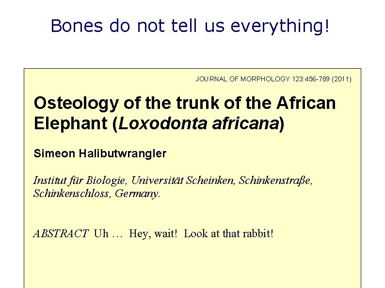 Bones do not tell us everything! JOURNAL OF MORPHOLOGY 123: 456 -789 (2011) Osteology Bones do not tell us everything! JOURNAL OF MORPHOLOGY 123: 456 -789 (2011) Osteology