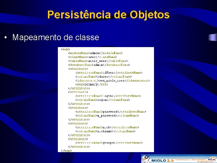 Persistência de Objetos • Mapeamento de classe 