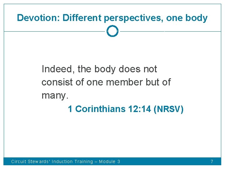 Devotion: Different perspectives, one body Indeed, the body does not consist of one member