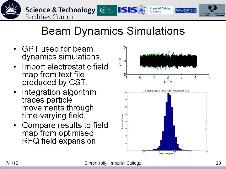 Beam Dynamics Simulations • GPT used for beam dynamics simulations. • Import electrostatic field Beam Dynamics Simulations • GPT used for beam dynamics simulations. • Import electrostatic field