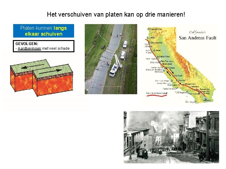 Het verschuiven van platen kan op drie manieren! Platen kunnen langs elkaar schuiven GEVOLGEN: