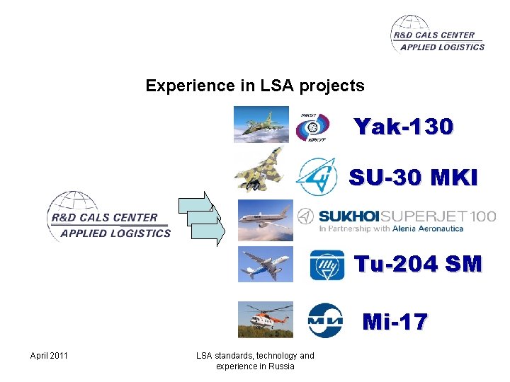 Experience in LSA projects Yak-130 SU-30 MKI Tu-204 SM Mi-17 April 2011 LSA standards,