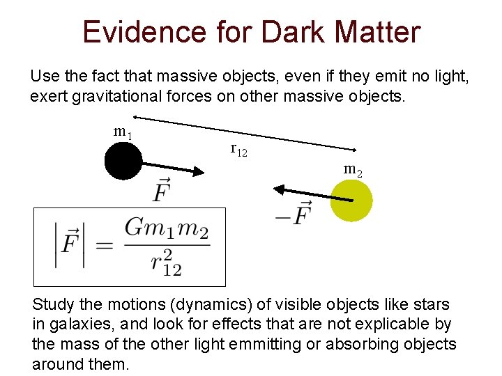 Evidence for Dark Matter Use the fact that massive objects, even if they emit