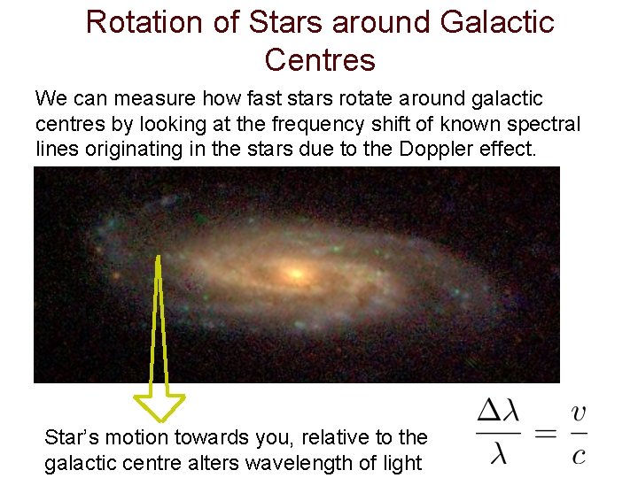 Rotation of Stars around Galactic Centres We can measure how fast stars rotate around